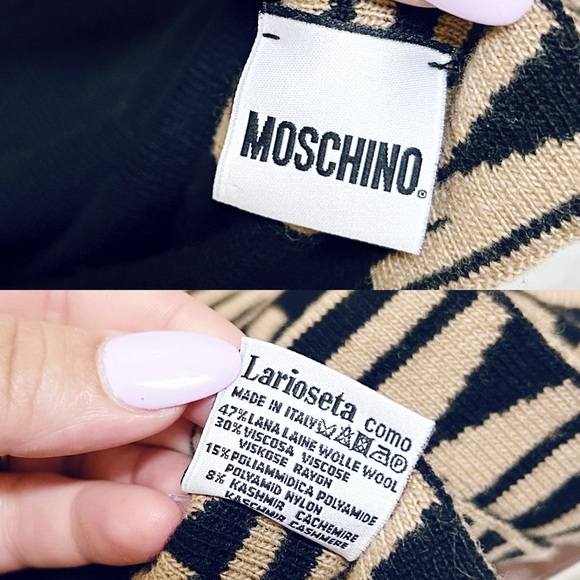 Authentic MOSCHiNO Wool & Cashmere Blend Tan and Black Logo Scarf - Picture 11 of 11